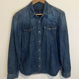 JOHN VARVATOS Denim Embroidered Western Style Shirt sz MEDIUM M